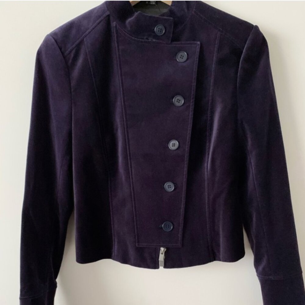 Theory - Cropped Velvet Button Zip-Up Jacket - Purple - 2